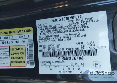 2015 Ford Mustang V6 из США, поврежденный, VIN 1FATP8EM0F5374368